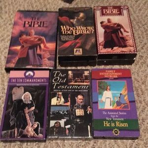Vintage religious VHS four regular size and two double cassettes. One sealed.
